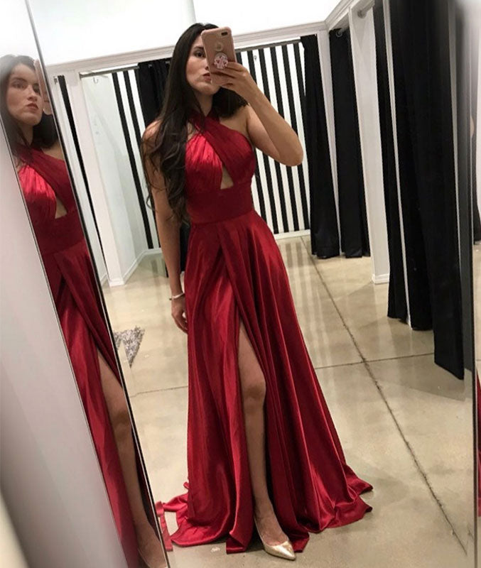Simple burgundy satin long prom dress, burgundy evening dress shdress Simple burgundy satin long prom dress, burgundy evening dress shdress