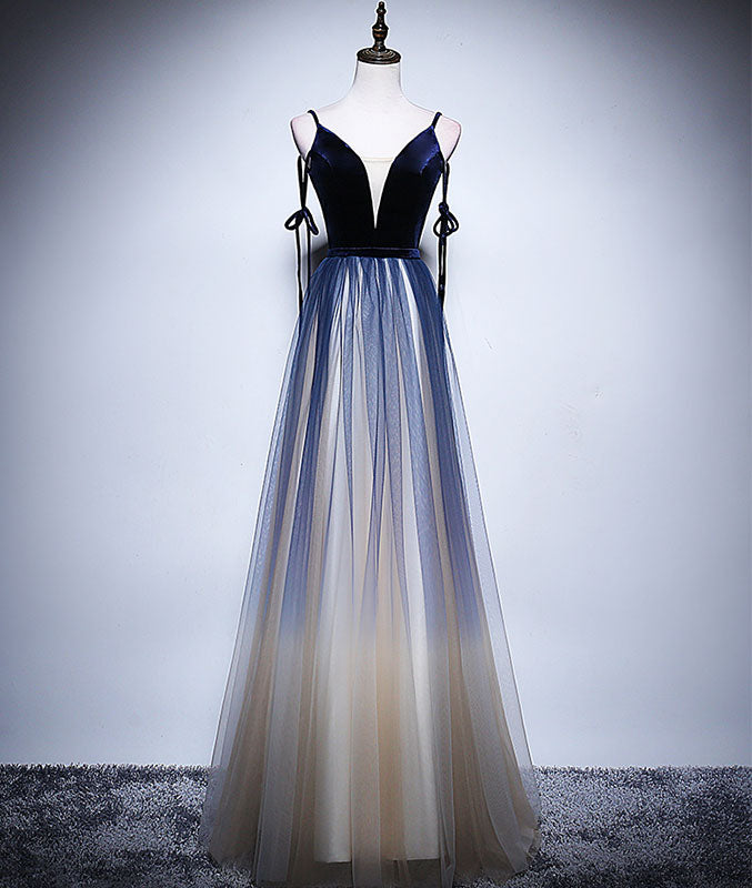 Dark blue tulle long prom dress, blue evening dress shdress Dark blue tulle long prom dress, blue evening dress shdress