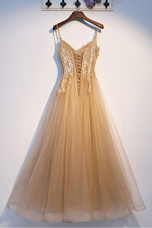 open lace back dress Champagne High Low Lace Prom Dresses, Champagne High Low Lace Formal H   jbydress