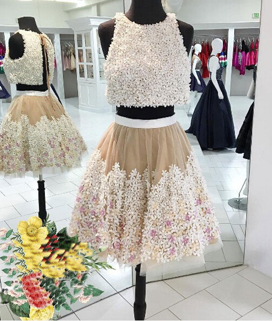 cute two pieces applique short prom dress, homecoming dress - shdress
