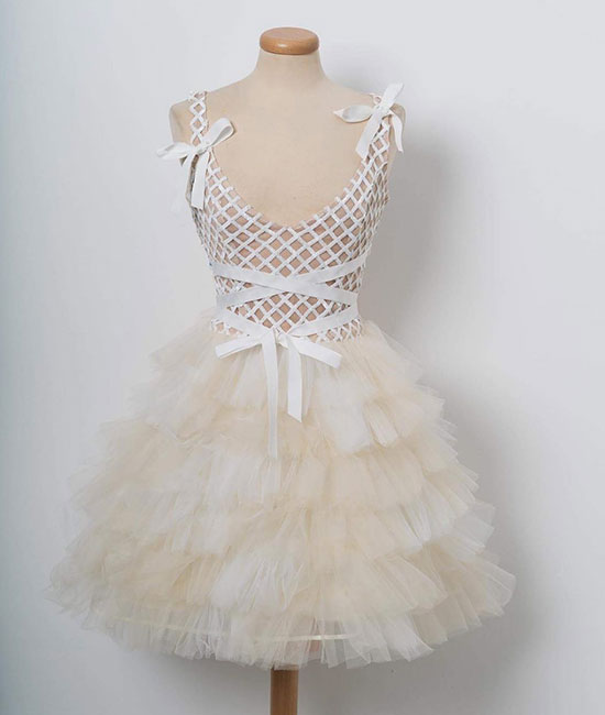 Champagne tulle short prom dress. champagne homecoming dress - shdress