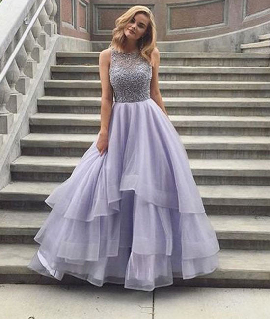 Cute round neck sequin long prom dress, tulle formal dress Cute round neck sequin long prom dress, tulle formal dress