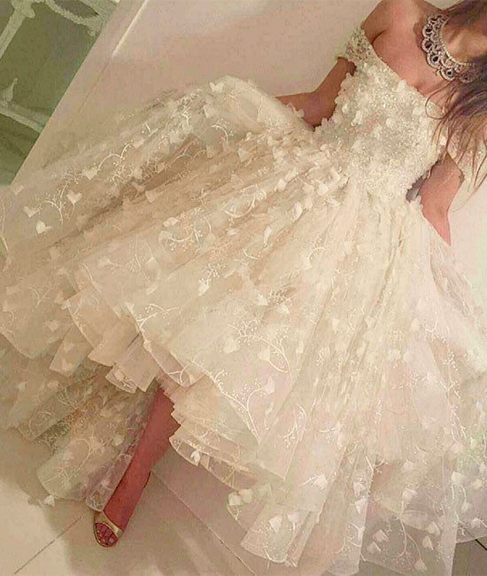 Unique white lace prom dress, cute white lace formal dress shdress Unique white lace prom dress, cute white lace formal dress shdress