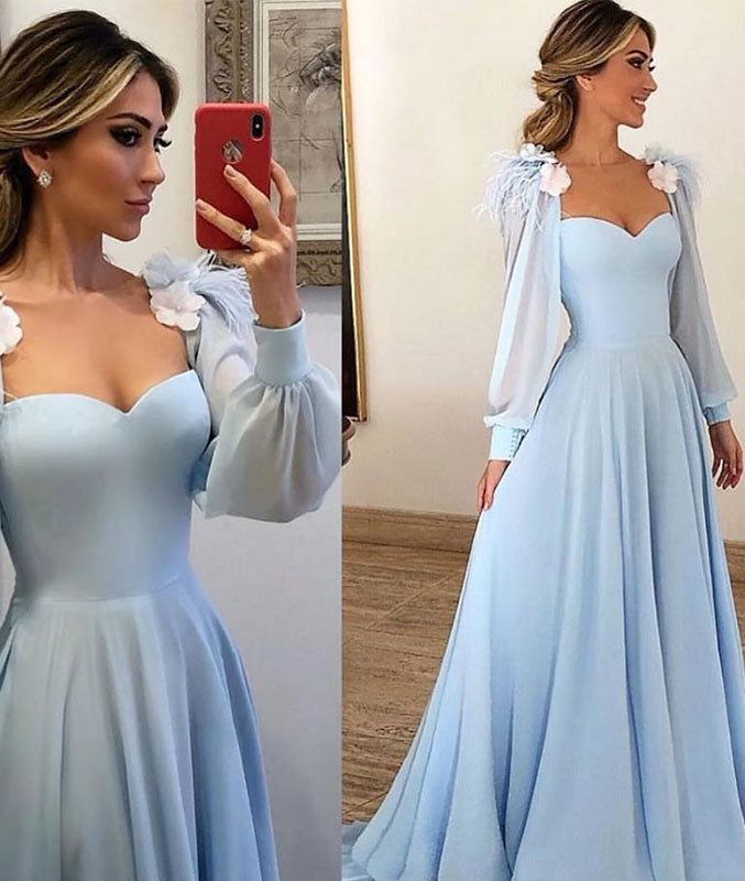 Simple blue long prom dress, blue evening dress - shdress