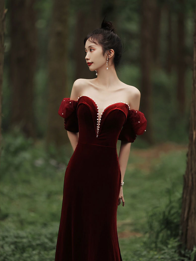 Simple burgundy velvet mermaid long prom dress, burgundy evening dress shdress Simple burgundy velvet mermaid long prom dress, burgundy evening dress shdress