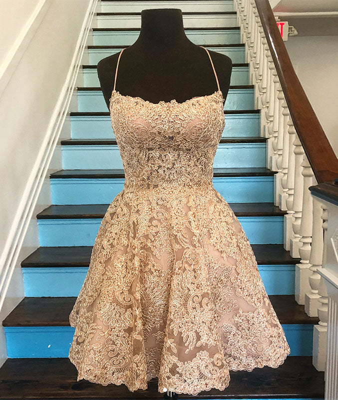 Champagne lace short prom dress, champagne lace homecoming dress Champagne lace short prom dress, champagne lace homecoming dress