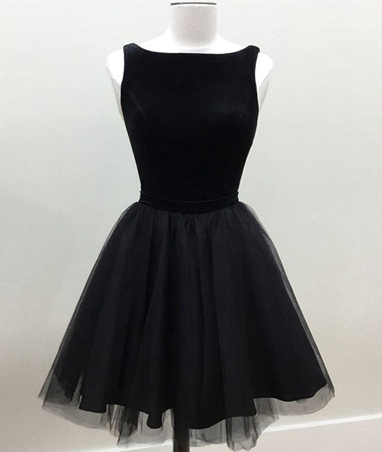 Black tulle short prom dress, cute black homecoming dress - shdress