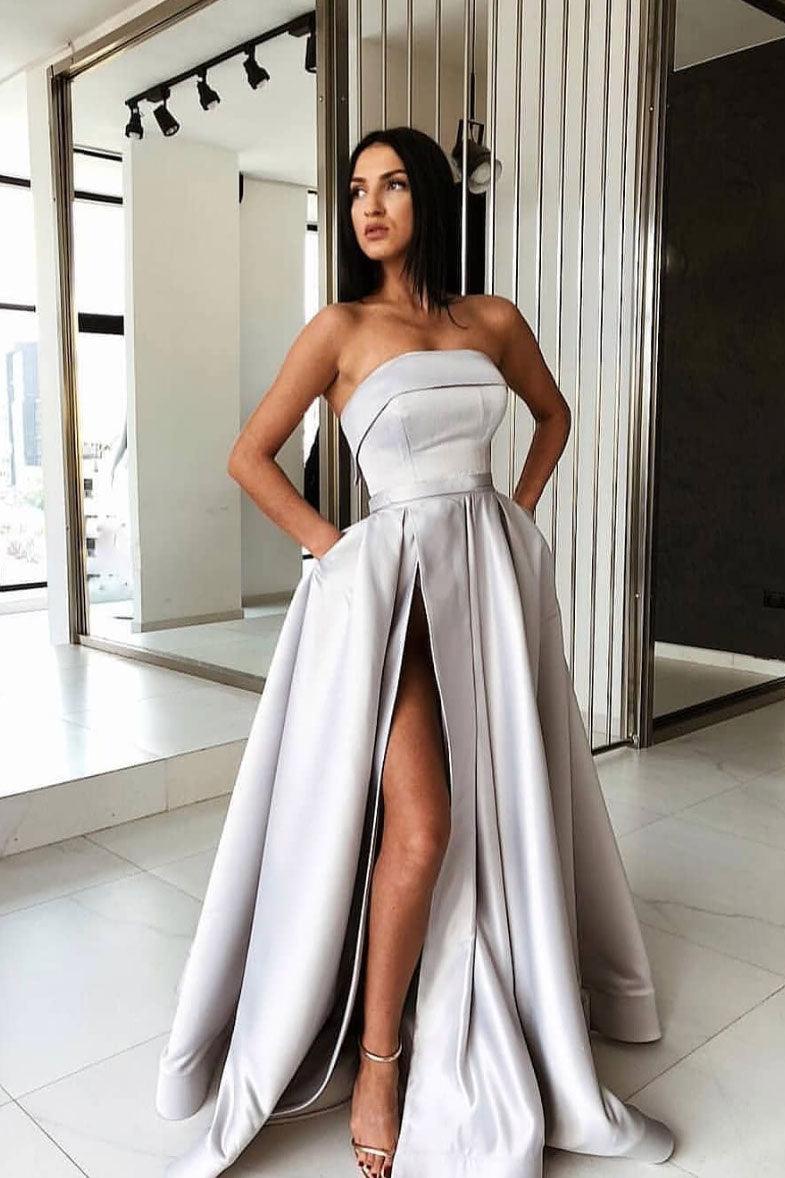 simple grey prom dress Simple Steel Grey Prom Dresses - Long & Short Prom Gowns