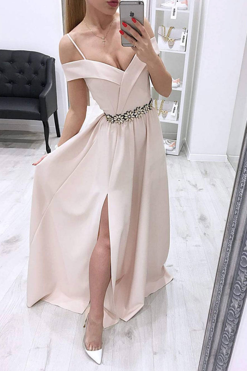 Unique off shoulder long prom dress, evening dress