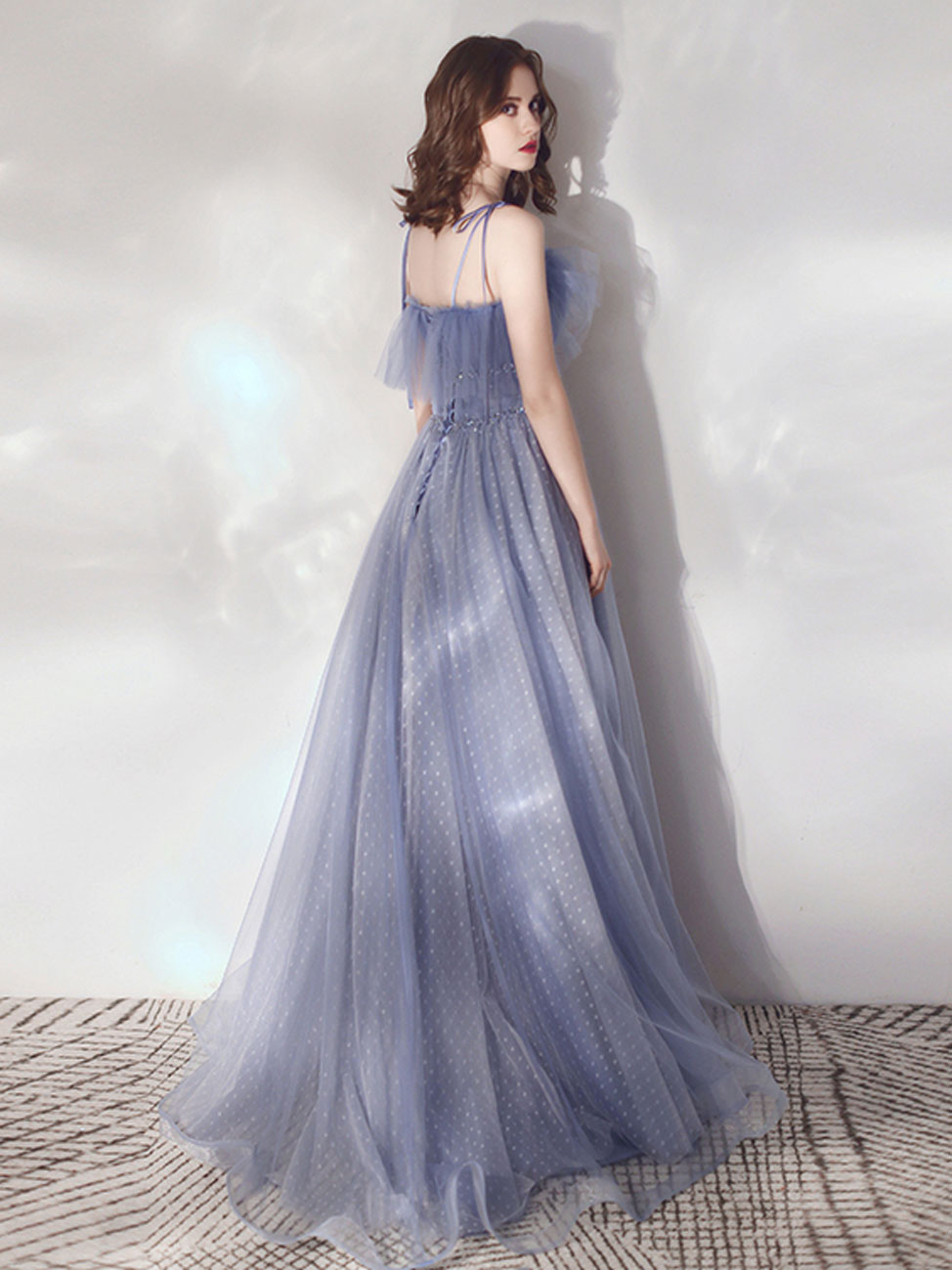 Blue A-Line Tulle Long Prom Dresses, Blue Formal Graduation Dresses shdress Blue A-Line Tulle Long Prom Dresses, Blue Formal Graduation Dresses shdress