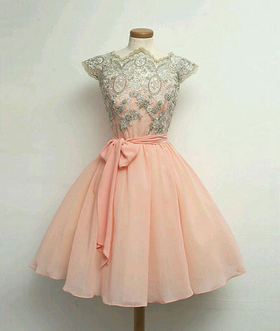 Custom Made Pink Lace Short Prom Dress, Homecoming Dress - shdress