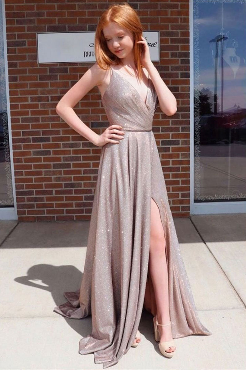 champagne sequin prom dress