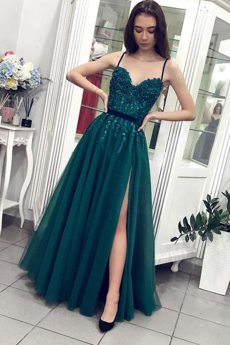 Green Sweetheart Neckline Dress Green Sweetheart Neck Tulle Long Prom Dress, Green A Line Formal Green Sweetheart Neckline Dress Green Sweetheart Neck Tulle Long Prom Dress, Green A Line Formal