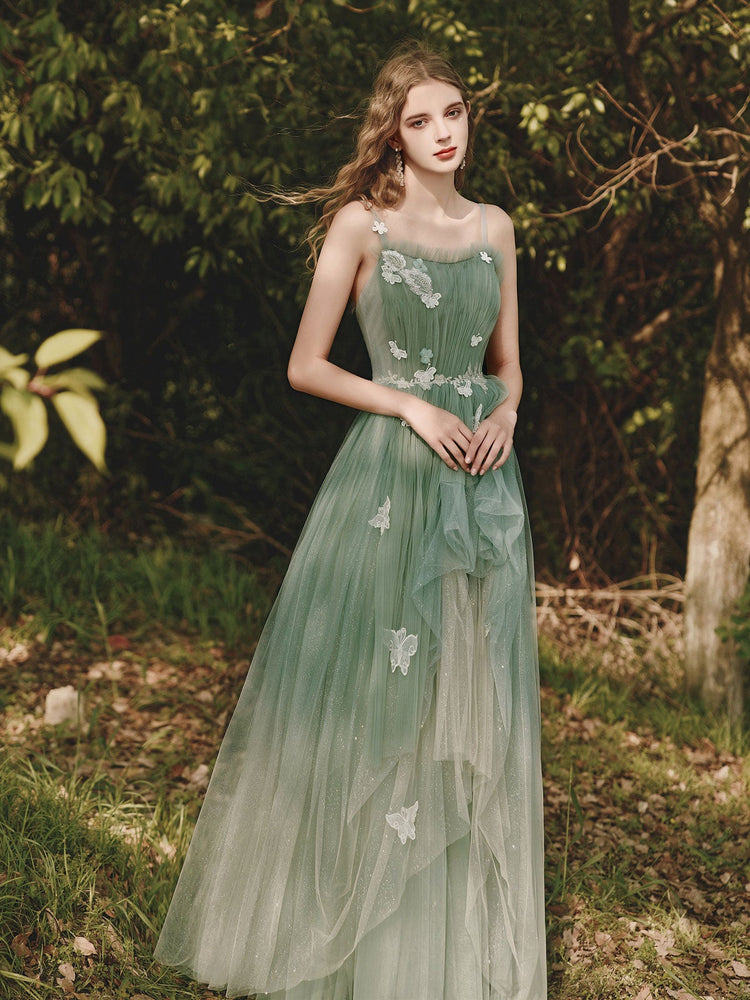 Green tulle lace long prom dress, green tulle formal dress shdress Green tulle lace long prom dress, green tulle formal dress shdress