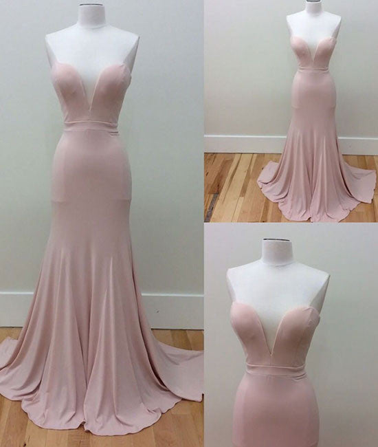 Pink sweetheart neck mermaid long prom dress, pink evening dress - shdress