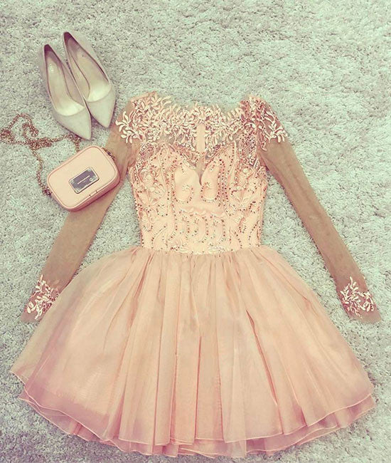 Cute pink tulle short prom dress, pink homecoming dress - shdress