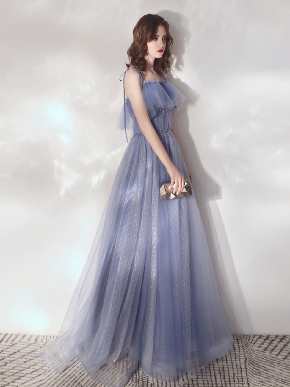 
                  
                    Blue A-Line Tulle Long Prom Dresses, Blue Formal Graduation Dresses
                  
                