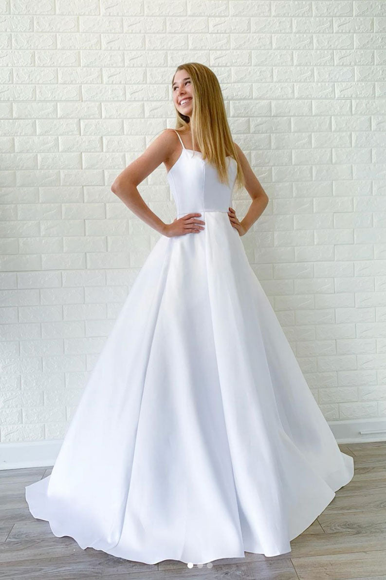 White satin long prom dress, white long evening dress shdress White satin long prom dress, white long evening dress shdress