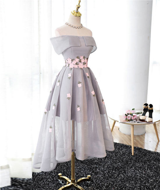 
                  
                    Gray Organza hight-low prom dress, gray bridesmaid dress - shdress
                  
                