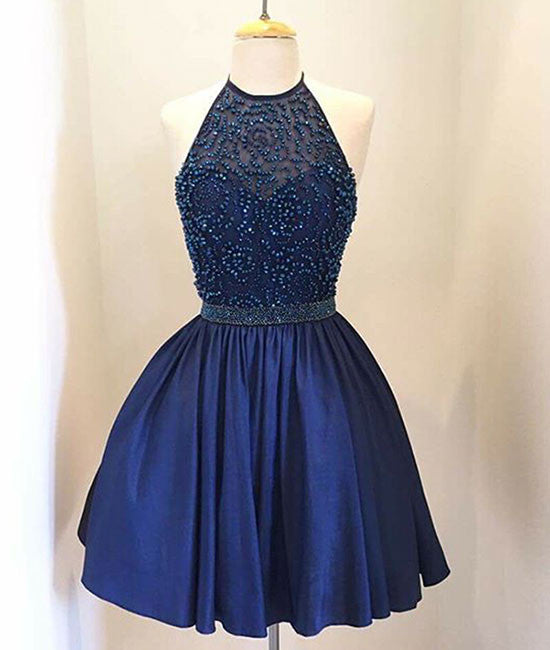 Dark blue beaded Short Prom Dress, Homecoming Dress shdress Dark blue beaded Short Prom Dress, Homecoming Dress shdress