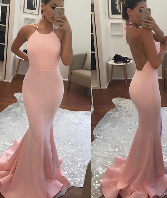 Pink mermaid long prom dress, pink formal dress - shdress