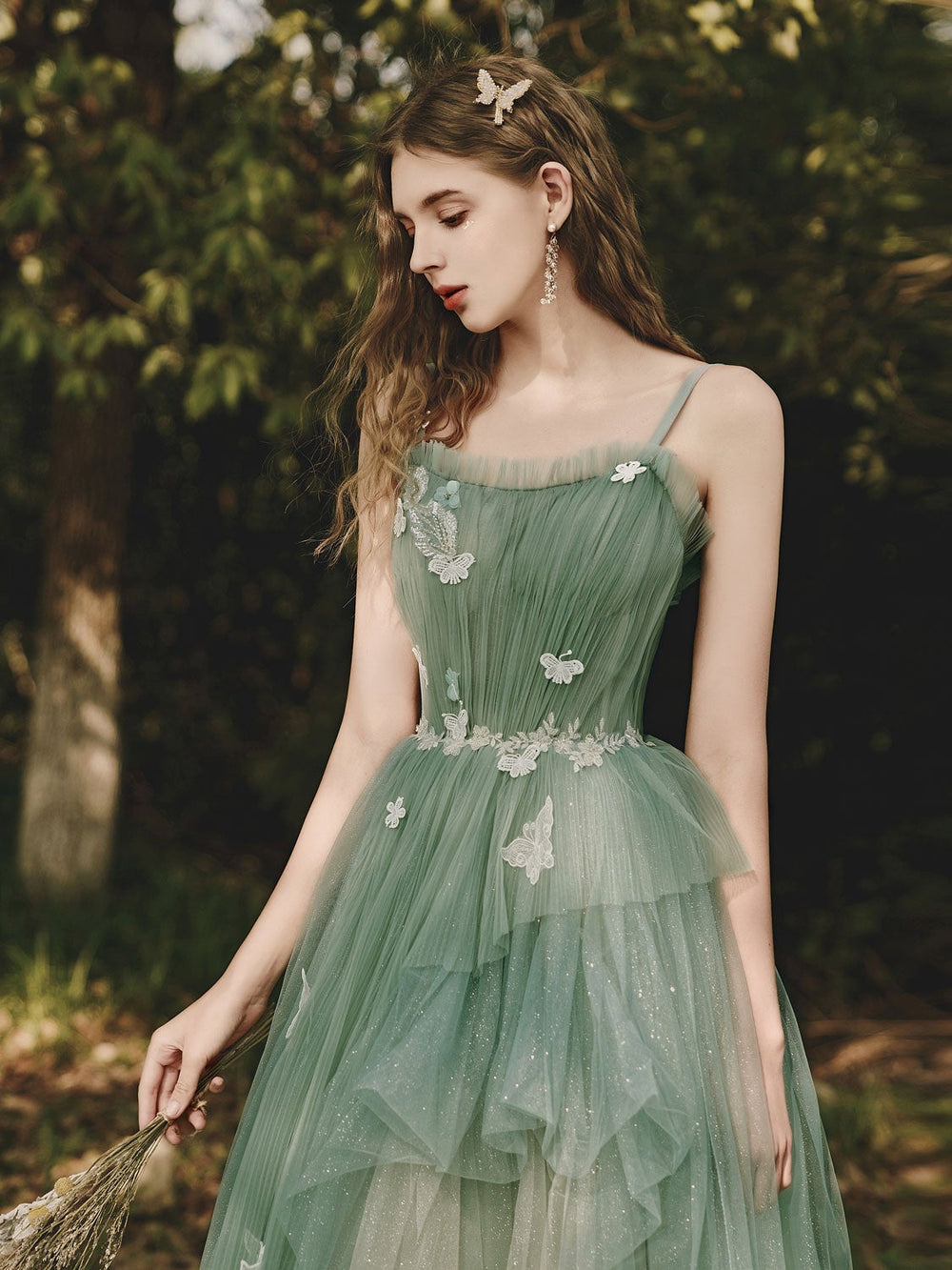 Green tulle lace long prom dress, green tulle formal dress shdress Green tulle lace long prom dress, green tulle formal dress shdress