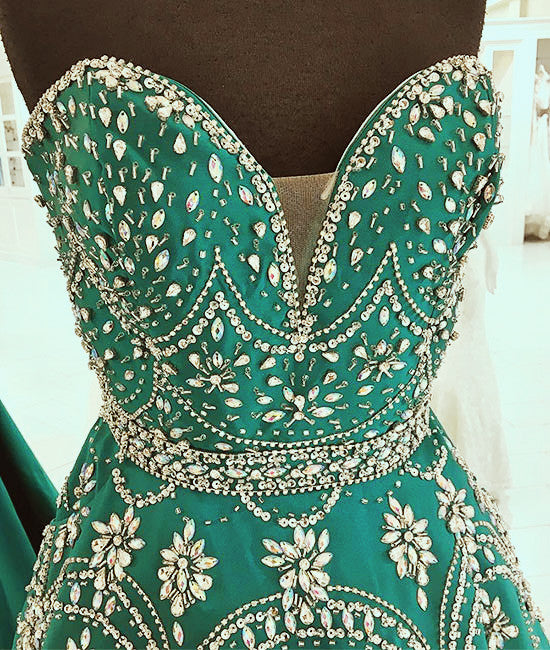 
                  
                    Green sweetheart neck beads long prom dress, green evening dress - shdress
                  
                