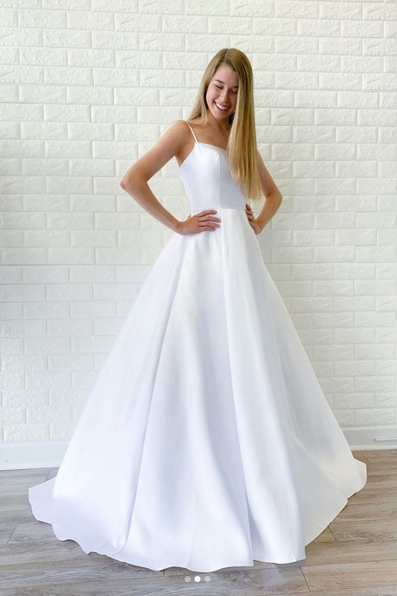 
                  
                    White satin long prom dress, white long evening dress
                  
                