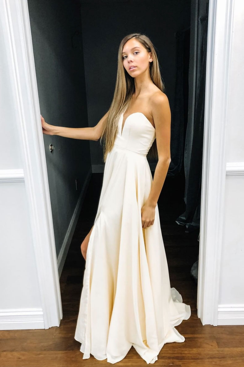 Simple sweetheart neck chiffon long prom dress, evening dress – shdress