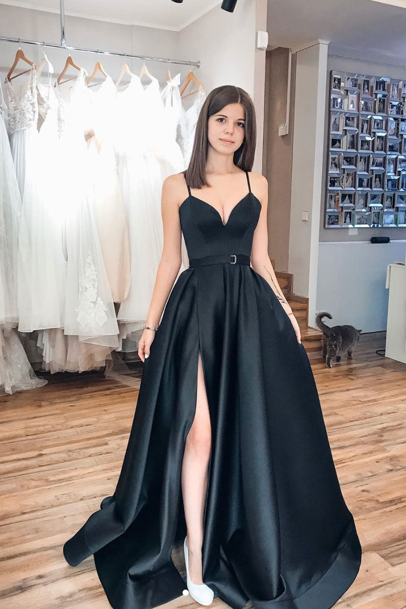 Black sweetheart satin long prom dress black evening dress Black sweetheart satin long prom dress black evening dress
