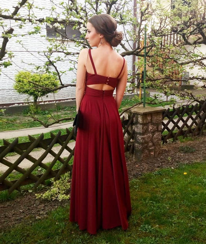 
                  
                    Simple chiffon burgundy long prom dress, burgundy evening dress - shdress
                  
                