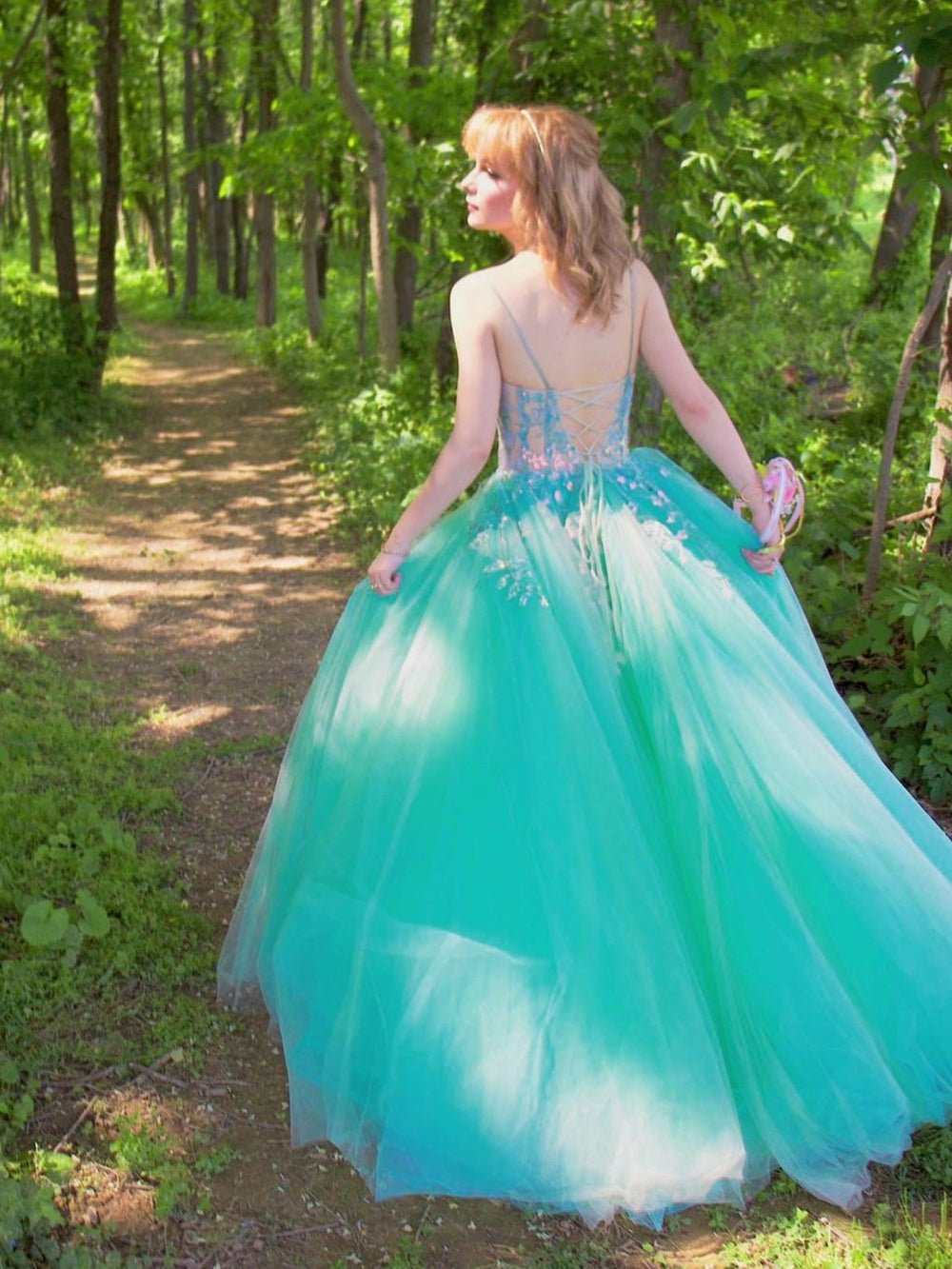 Green sweetheart neck tulle long prom dress, green formal evening dress
