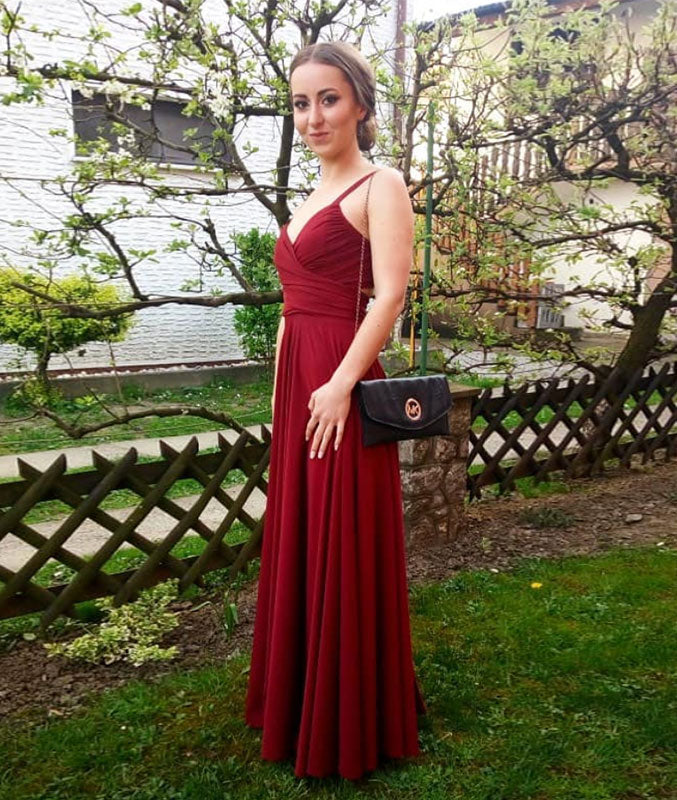 
                  
                    Simple chiffon burgundy long prom dress, burgundy evening dress - shdress
                  
                