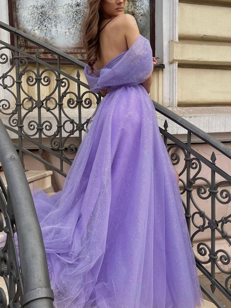 dresses purple dresses Purple tulle A line long prom dress, purple tulle evening dress – shdress