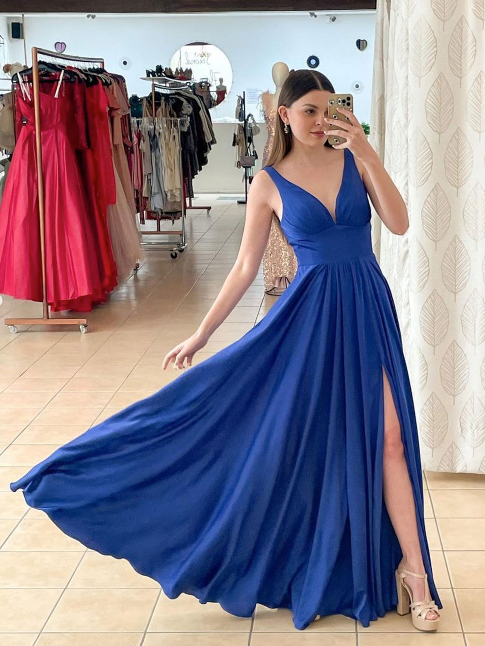 Simple v neck blue chiffon long prom dress blue long bridesmaid dress shdress Simple v neck blue chiffon long prom dress blue long bridesmaid dress shdress