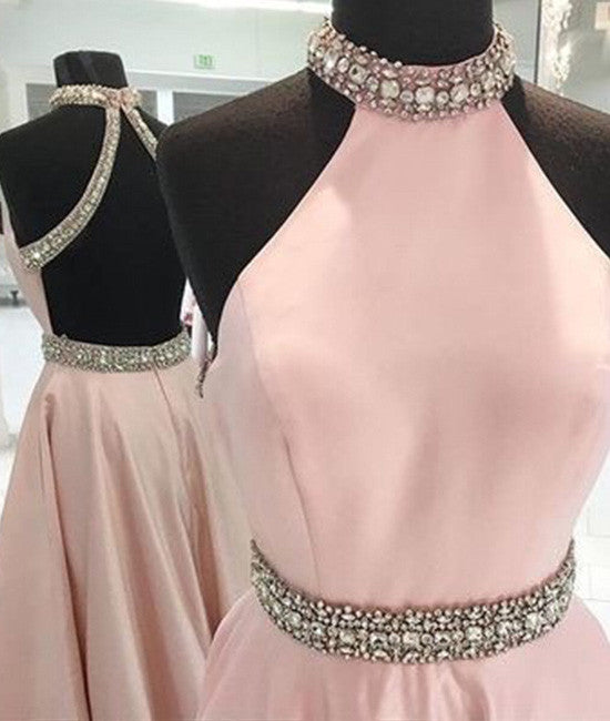 
                  
                    Pink high neck long prom dress, pink backless evening dress - shdress
                  
                