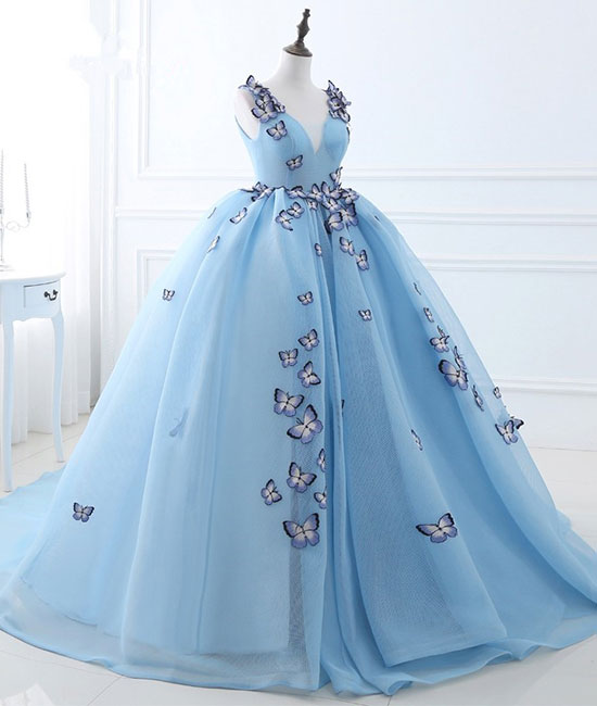 
                  
                    Unique v neck blue long prom dress, sweet 16 dress - shdress
                  
                