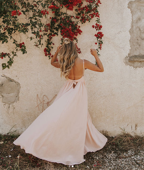 Light pink chiffon long prom dress, evening dress - shdress