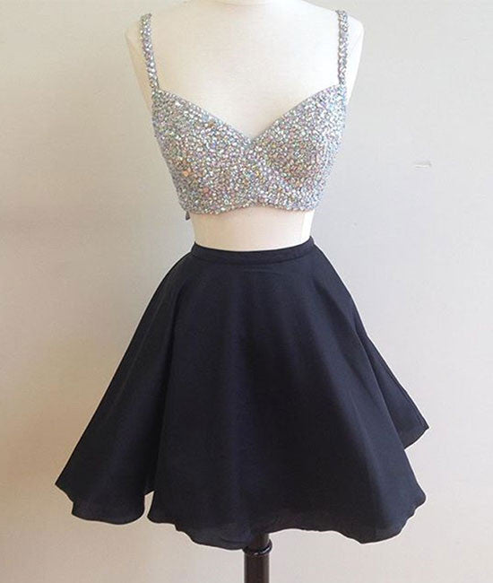 Black two pieces short prom dress, two pieces homecoming dress shdress Black two pieces short prom dress, two pieces homecoming dress shdress