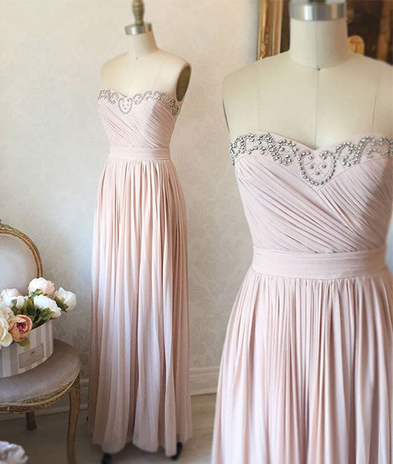 light pink sweetheart long prom dress, evening dress - shdress