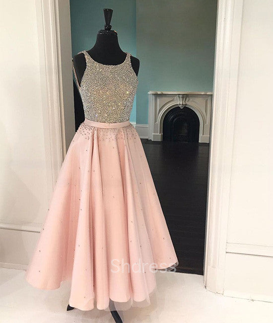 Cute pink sequin tea-long prom dress, pink sequin formal dress shdress Cute pink sequin tea-long prom dress, pink sequin formal dress shdress