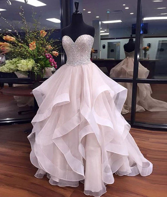 Unique sweetheart sequin flouncing long prom dress, sequin evening dress - shdress
