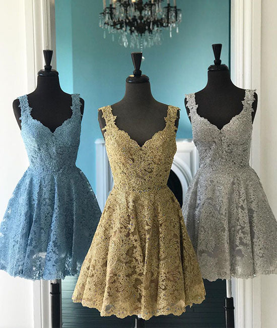 Cute lace short prom dress, lace homecoming dress - shdress