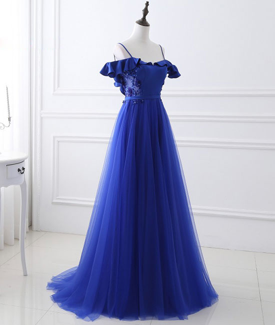 
                  
                    Blue tulle off shoulder long prom dress, blue evening dress - shdress
                  
                