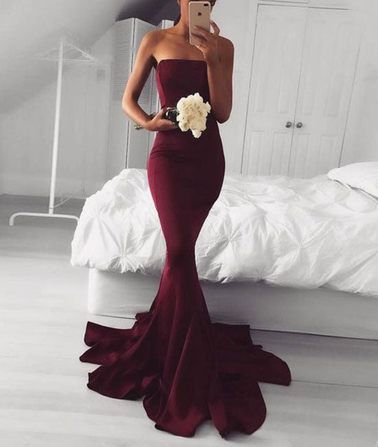 Burgundy mermaid long prom dress, burgundy evening dress - shdress