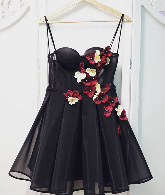 Black tulle sweetheart neck short prom dress, black homecoming dress - shdress