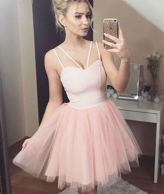 Cute sweetheart tulle short prom dress, pink homecoming dress - shdress
