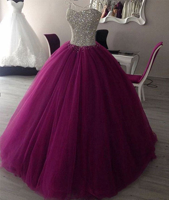Sweetheart neck tulle burgundy prom dress, evening gown, sweet 16 dress - shdress
