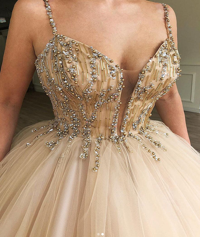 
                  
                    Champagne tulle sweetheart long prom dress, champagne evening dress - shdress
                  
                