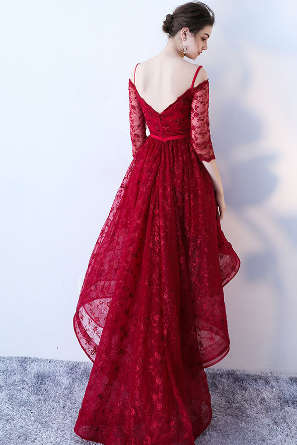 
                  
                    Burgundy lace short prom dress, burgundy homecoming dress
                  
                